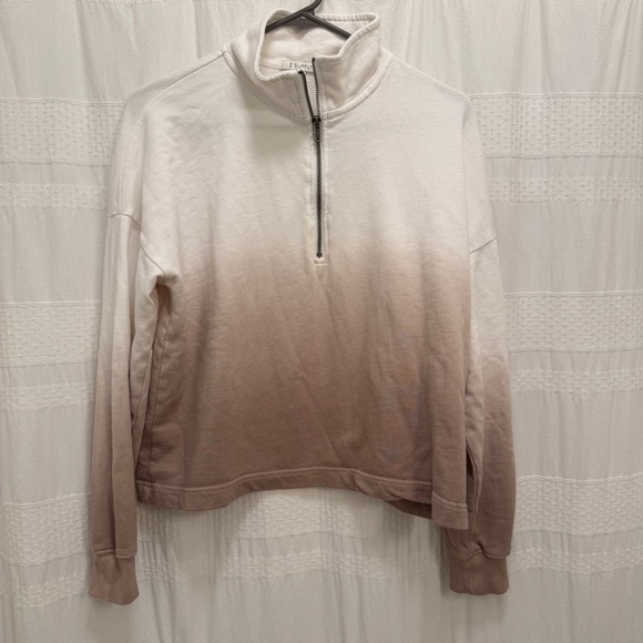 Z Supply Ombre Half-Zip Cropped Pullover Tan Cream Womens Small Sweatshirt - Picture 1 of 4